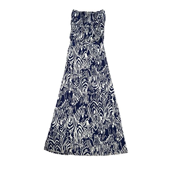 Lilly Pulitzer Morada Strapless Maxi Dress Women’s S Bright Navy Entourage Rayon - Picture 2 of 11